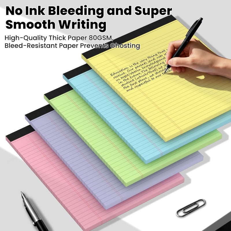 Ciphyfee 10pcs Legal Pads 8.5 x 11,Notepads 8.5 x 11 Inch, 30 Sheets/Pack, Color Note Pads Clear Print Writing Pads of Paper, Perforate Wide Ruled Lined with Sturdy Back for Office, Business & School Supplies - Image 5
